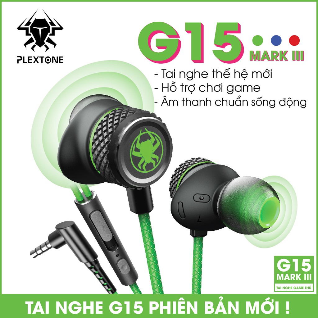 Tai nghe gaming audio nhét tai có mic plextone G15, Earphone in-ear dùng cho điện thoại, máy vi tính giá rẻ chính hãng