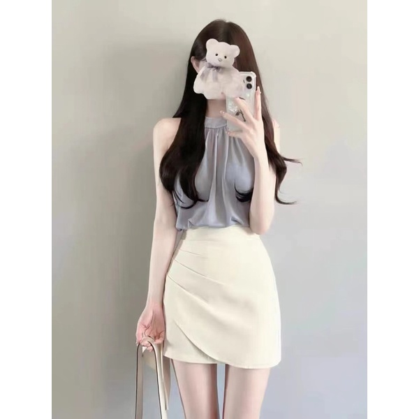 Spicy Set Áo + Chân Váy Mùa Hè Nhẹ Nhàng Chuyên Nghiệp Màu Trơn Dễ Phối Đồ Yujie