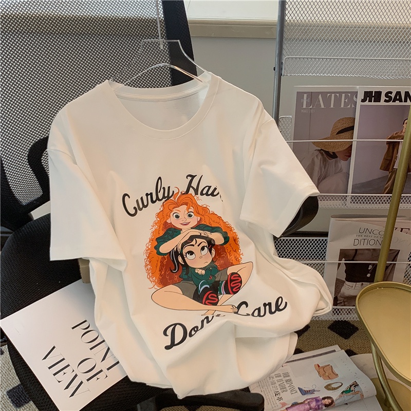 Áo thun HIIXIIVI 100% cotton tay ngắn cổ tròn in hình hoạt hình thời trang mùa hè phong cách Hàn Quốc 2022 dành cho nữ