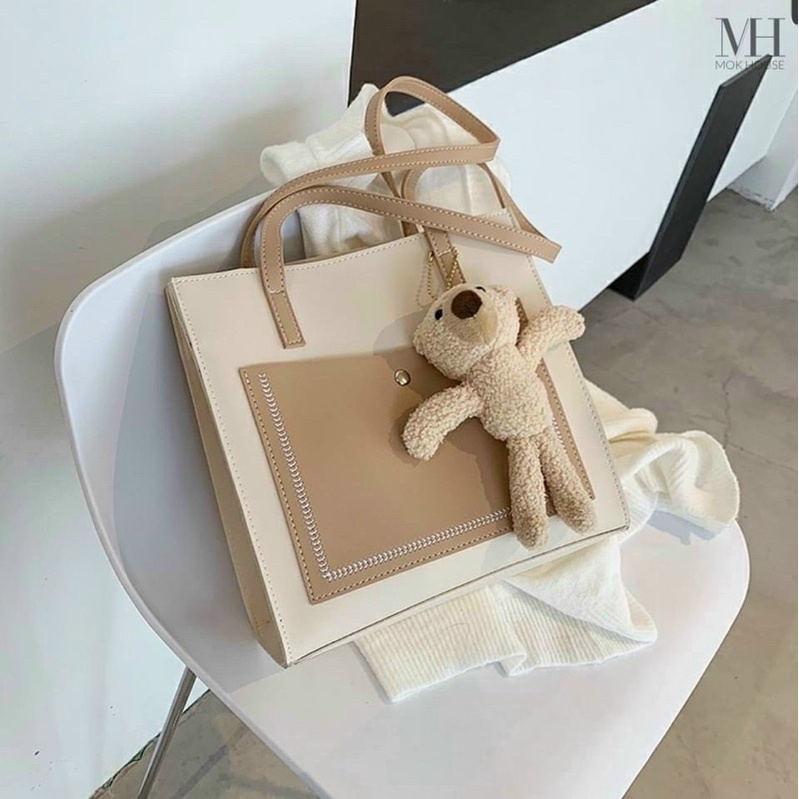 Túi Tote Kèm Gấu Dễ Thương, Túi Công Sở Nữ Phong Cách Hàn Quốc