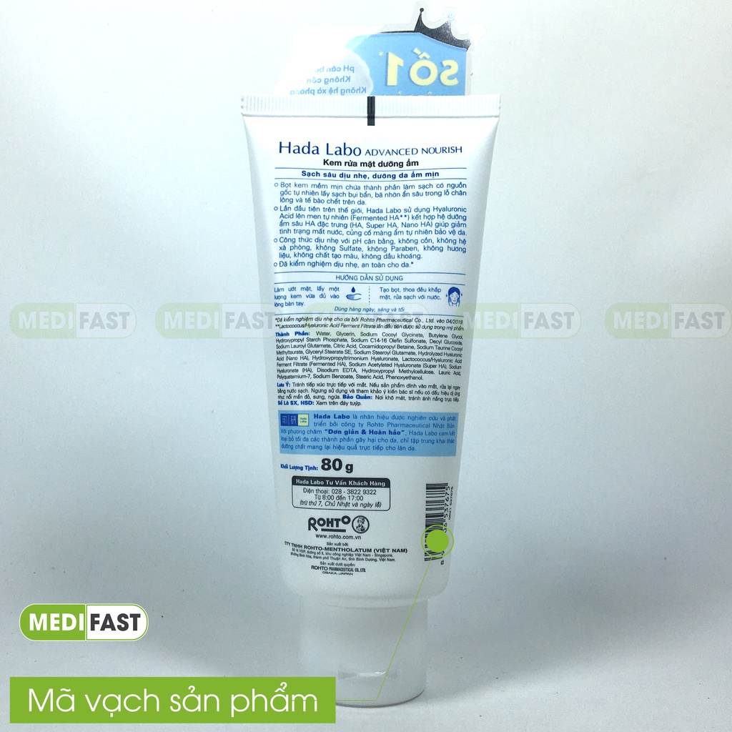Sữa rửa mặt dưỡng ẩm tối ưu Hada Labo Cleanser tuýp 80g - giúp làm sạch sâu dịu nhẹ, dưỡng da ẩm mịn Chính hãng Hadalabo