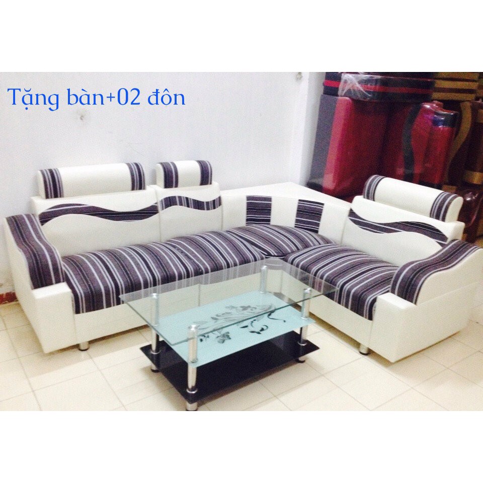 Sofa góc rẻ đẹp tặng kèm bàn + 2 đôn