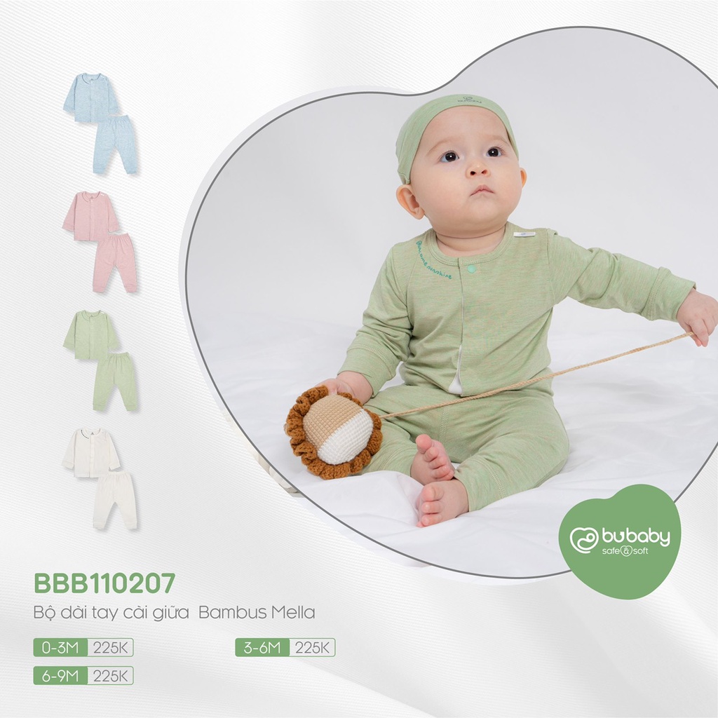 [CHÍNH HÃNG] Bộ quần áo dài tay cài giữa chất liệu Bambus Mella trẻ em BBB110207 Bu