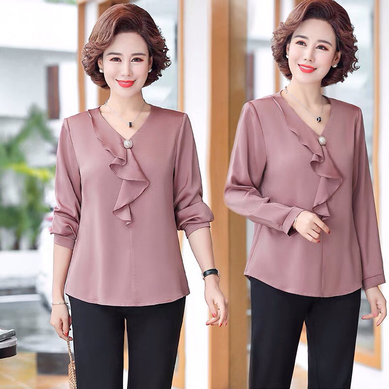Áo trung niên nữ sang trọng - kiểu dáng suông đẹp hiện đại chất liệu mát mặc dễ chịu thoải mái