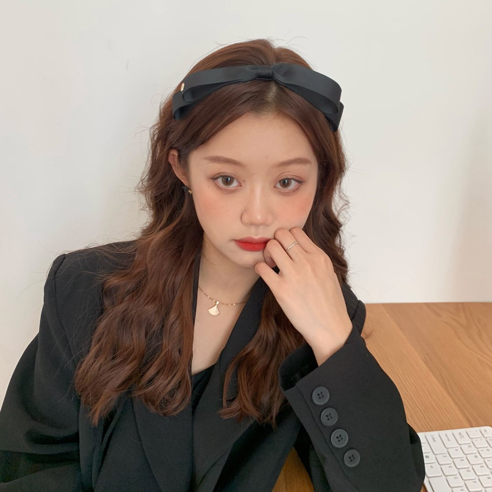 Cài tóc đính nơ màu trơn phong cách vintage thanh lịch cho nữ