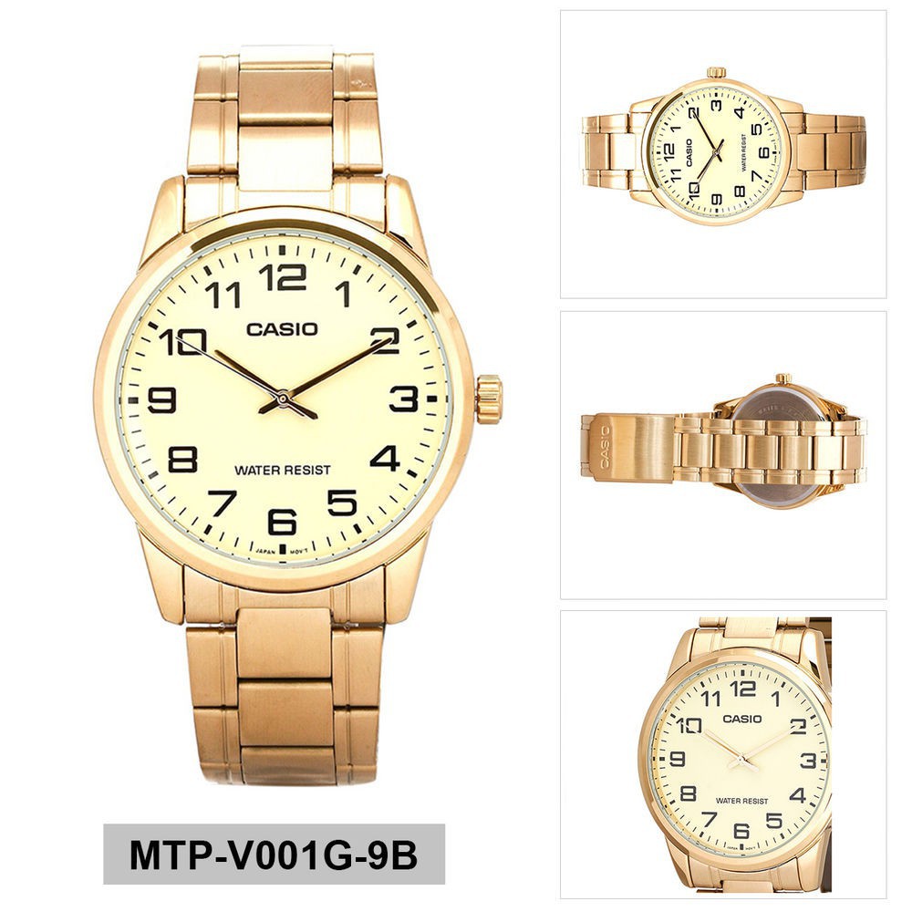 ĐỒNG HỒ NAM CASIO MTP-V001G-9BUDF Dây kim loại vàng - Mặt số vàng - Chống nước 30 mé