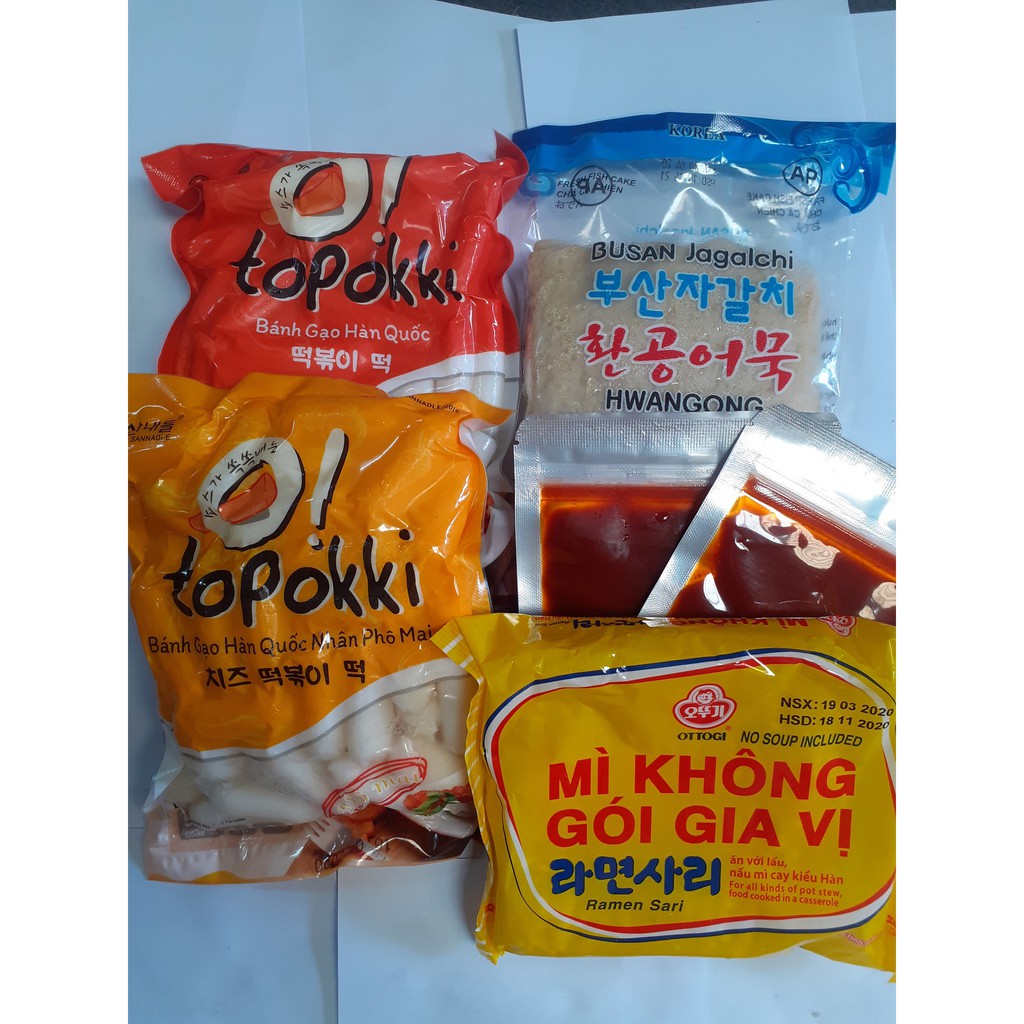 combo 500g bánh gạo+ 500g bánh phô mai+ 450g chả cá+200g sốt+1 gói mì ottogi không gia vị