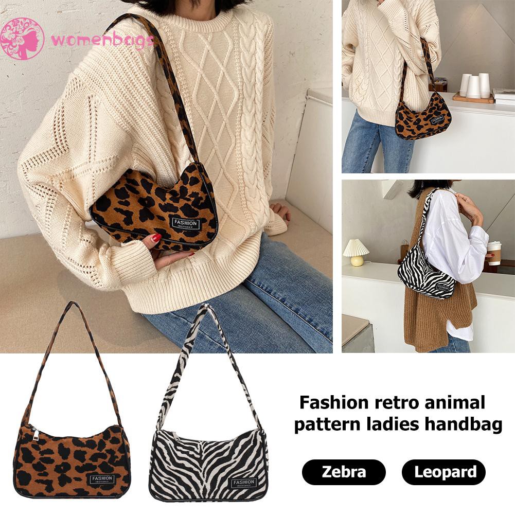 Túi xách tote đeo vai in họa tiết da báo / ngựa vằn phong cách retro | BigBuy360 - bigbuy360.vn