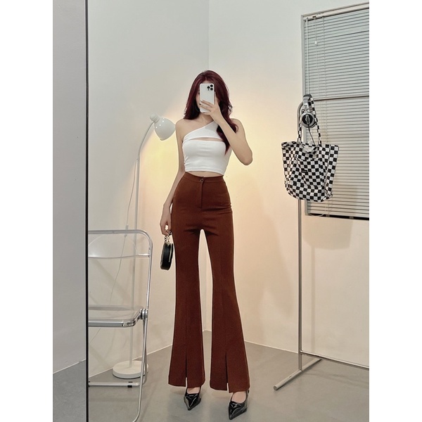 Quần tây nữ ống loe HHVINTAGE kiểu xẻ ống vải cát nhật co giãn Pant B05