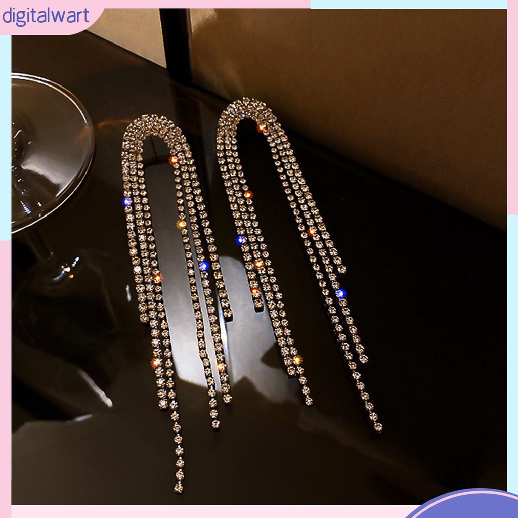 1 Cặp Bông Tai Chữ U Đính Đá Phối Tua Rua Thời Trang