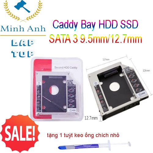 (Chuyển Dvd=&gt;HDD) caddy bay dành cho laptop dày 12.7mm - Mỏng 9.5mm