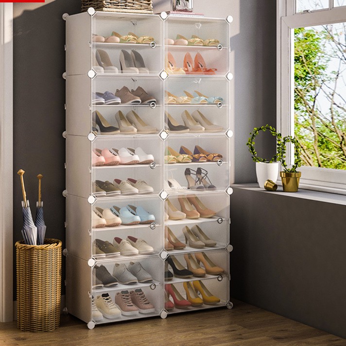 TỦ NHỰA LẮP GHÉP ĐỂ GIÀY 20 Ô (chia ô) CỬA TRẮNG TRONG