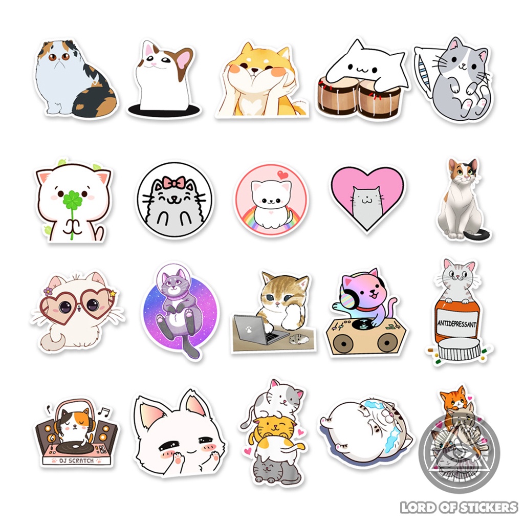 Set 50 Miếng Dán Phong Cách Hoạt Hình Mèo Dễ Thương Sticker Cute Chống Thấm Nước Trang Trí Mũ Nón Bảo Hiểm, Laptop, Vali