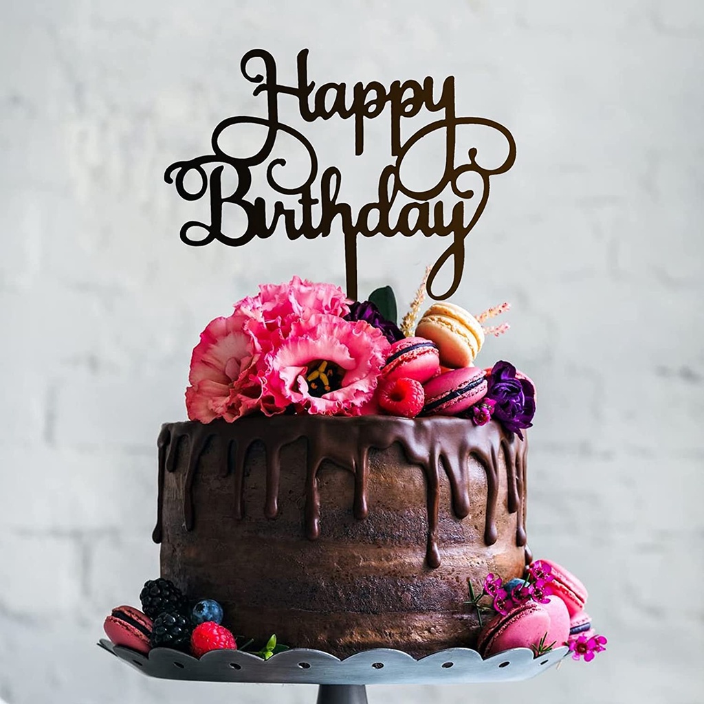 Lưng Bộ Phụ Kiện Cắm Trang Trí Bánh Kem Chữ Happy Birthday Bằng Acrylic
