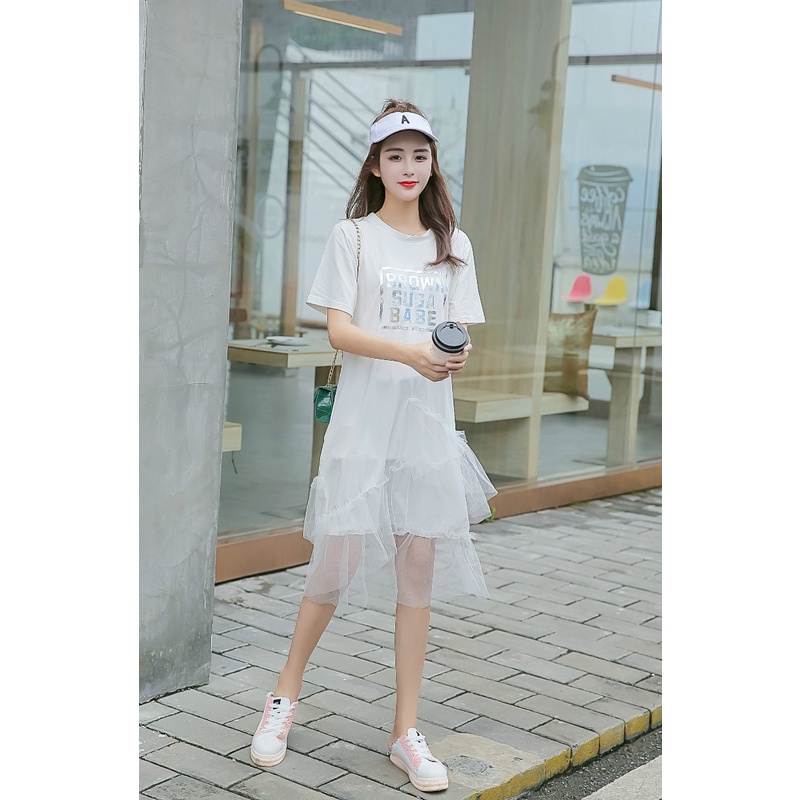 Đầm Dài Tay Ngắn Phối Lưới Mỏng Thời Trang Mùa Hè Chất Lượng Cao Cho Nữ Sinh
