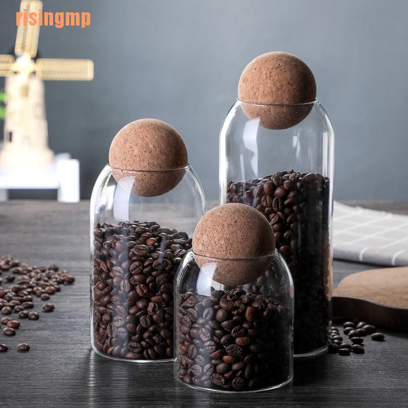 Bình thủy tinh nắp gỗ sồi tròn bảo quản đậu/ đường/ trà/ cà phê/ thực phẩm