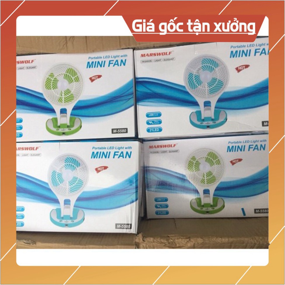 Quạt Tích Điện 5580 Mini Fan 2 In 1 Gấp Gọn