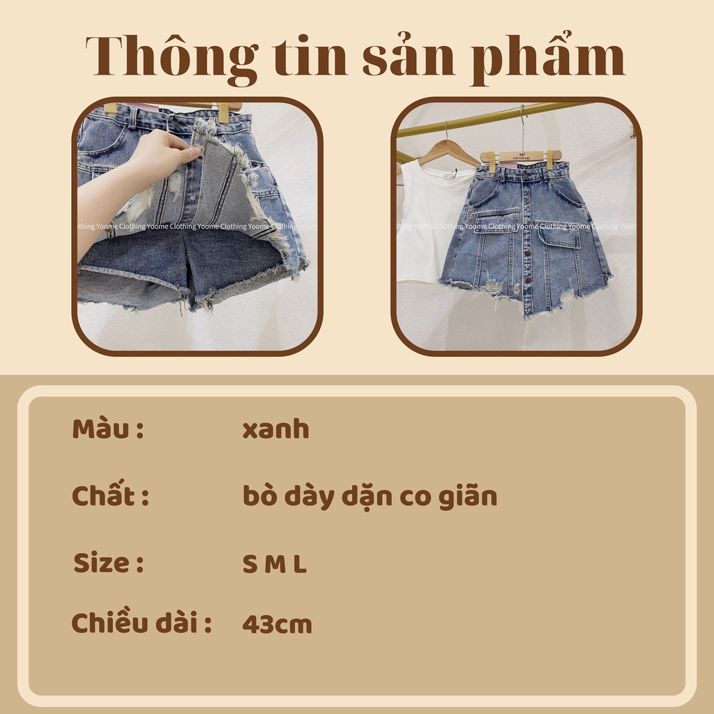 Quần giả váy bò rách túi lệch có quần chất bò qc co giãn yoome clothing