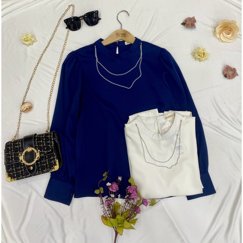 [Mã WABRGM11 giảm 10% đơn 250K] Áo sơ mi nữ tay dài phối phụ kiện GUMAC nhiều màu cao cấp AB556 | BigBuy360 - bigbuy360.vn