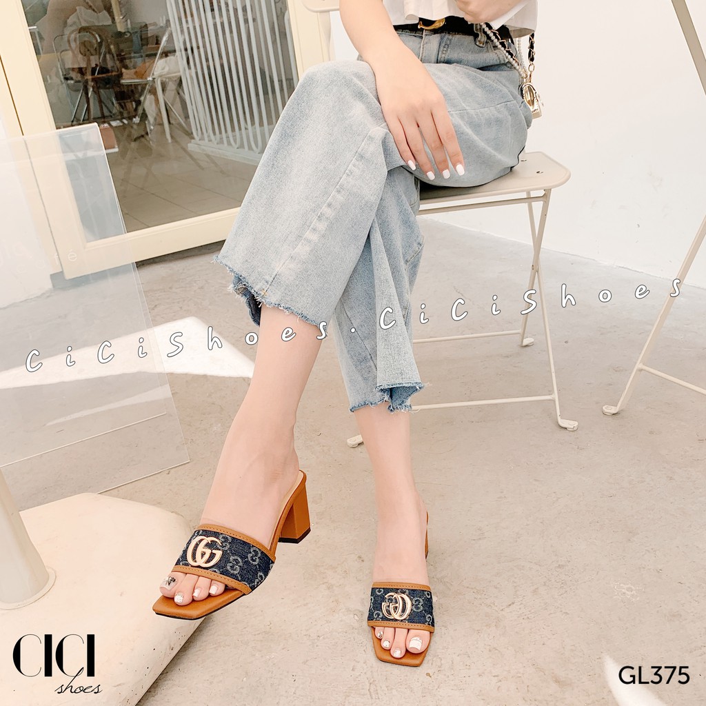 Giày cao gót CiCi Shoes 6cm, guốc quai vải khoá gót vuông - GL375