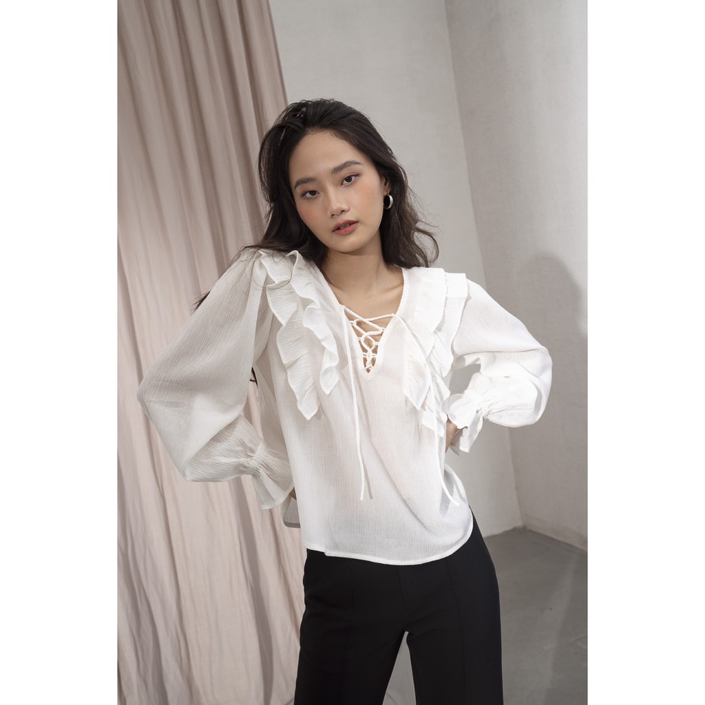 Happy Zoo - Áo tay dài đan dây trắng