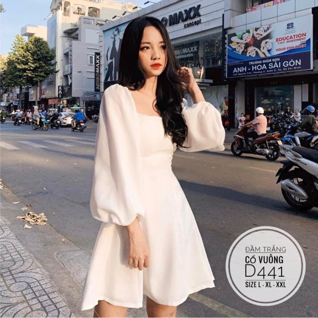 Bigsize Đầm trắng cổ vuông D441