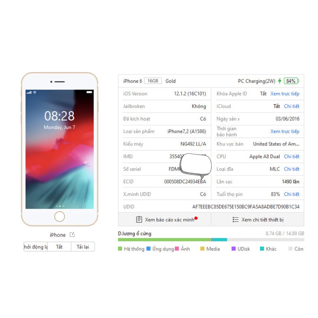 Điện thoại iPhone 6 bản 16G cũ