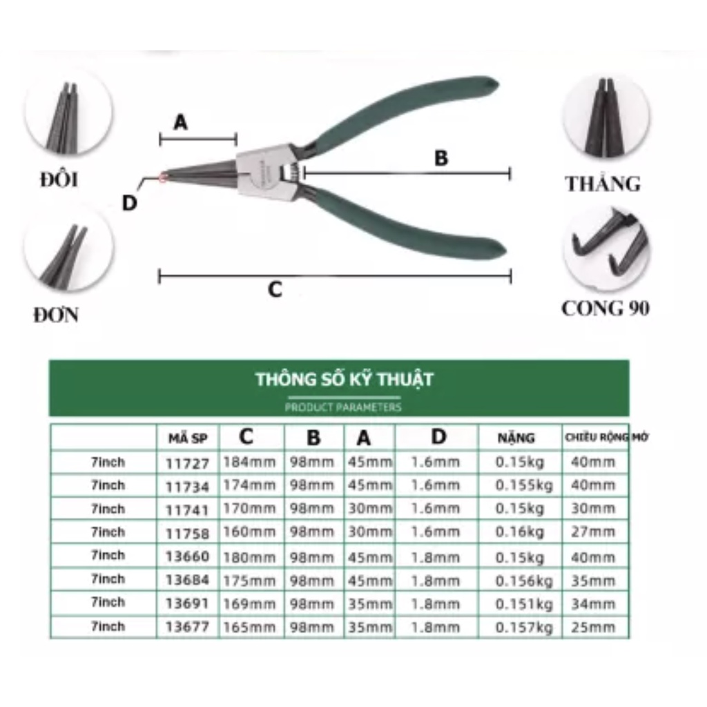 Kìm mở phe trong, phe ngoài, Mũi cong, mũi thẳng, mũi đôi, mũi đơn (kìm phanh) - Chính hãng Tuosen