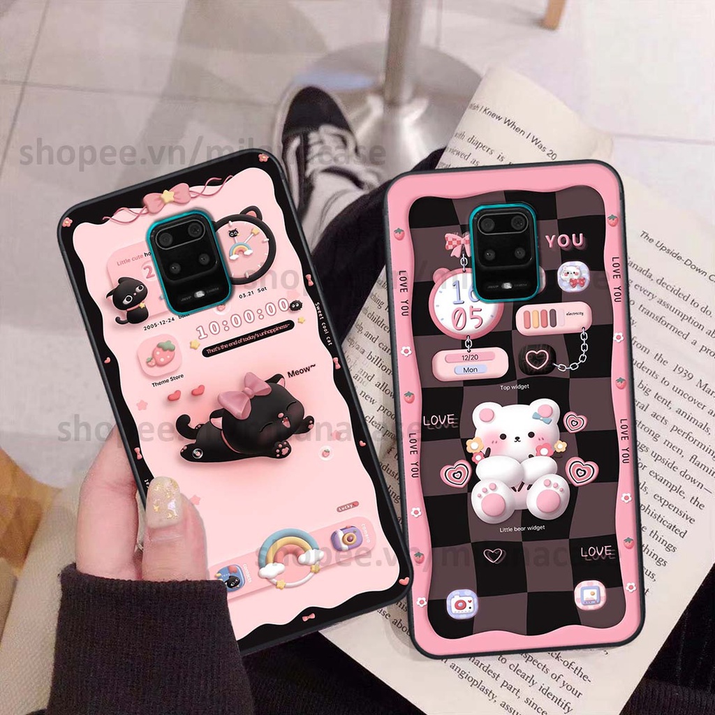 Ốp Xiaomi Redmi Note 9 / Note9s / Note 9 Pro hình đồng hồ icon gấu mèo cute cực dễ thương ngộ nghĩnh