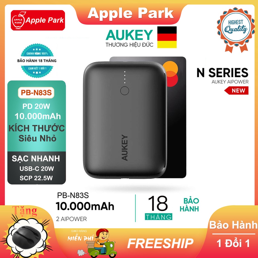Sạc Dự Phòng Aukey 20W PB-N83 (18W) / N83S (20W) 10000mAh / N93A (18W) 20000mAh, Sạc Nhanh USB-C PD 20W,USB-A PD 18W