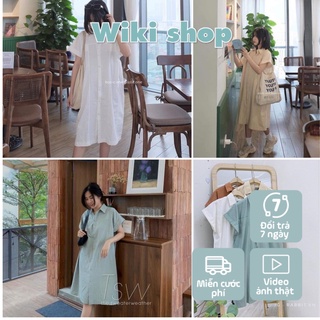 Váy đũi suông 2 túi freesize - Váy đầm nữ sơ mi cộc tay dáng suông rộng 2 túi sẵn kho 4 màu C349