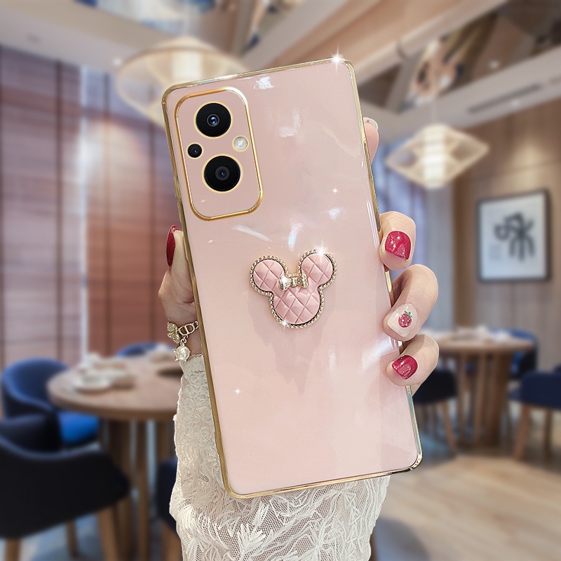 Zymello Ốp lưng OPPO Reno 7Z Reno 6Z Reno 7 Reno 5 Reno 4 Mạ điện sang trọng 6D Stereo Cartoon Mouse Case Điện thoại