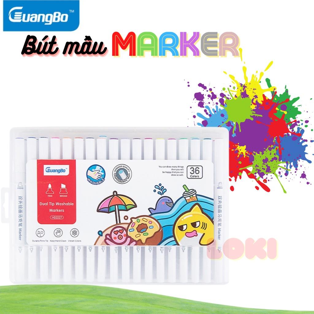 Bút dạ màu marker 2 đầu GuangBo 36/24/12 màu ( rửa được mực ),bút dạ mầu cao cấp hộp nhựa H02225-27 - LOKI