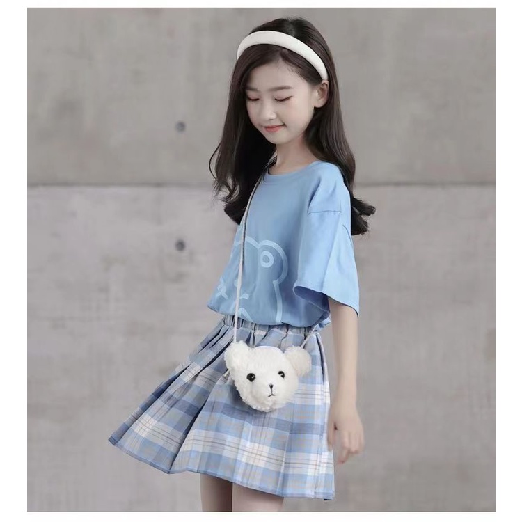 Bộ Áo Thun Tay Ngắn + Chân Váy Thời Trang Mùa Hè Dành Cho Bé Gái 5 6 8 10 12 Tuổi 2022