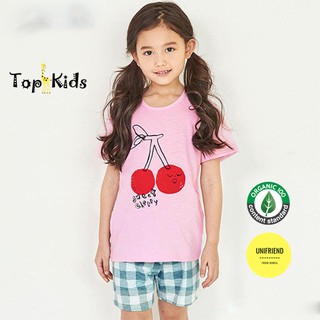 Bộ cộc tay mùa hè COTTON cao cấp, bé trai, bé gái CHERRY HỒNG- Unifriend Hàn Quốc - từ 10- 60kg, Top