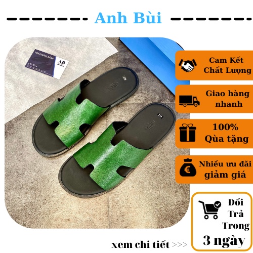 Dép Nam Quoai Ngang 100% Da Bò. Dép 𝑯𝒎 𝐗𝐚𝐧𝐡 𝐋𝐚́ ⚡ Free Ship toàn quốc ⚡ Chịu Nhiệt, Chống Nước, Không Bong Tróc Da
