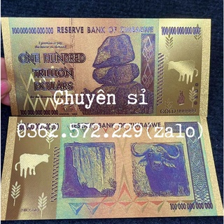 Tiền hình con trâu 100 nghìn tỷ zimbabwe kỉ niệm mạ vàng plastic