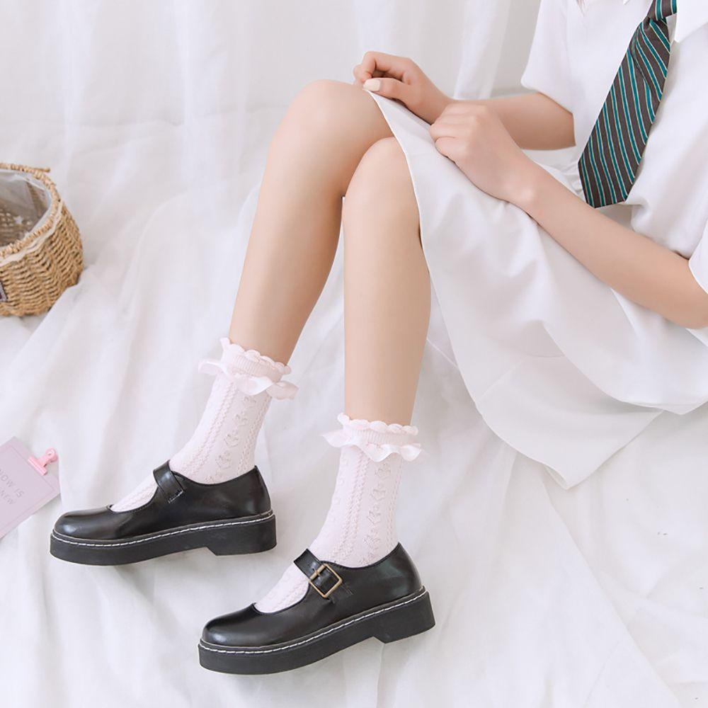 Vớ Cotton Cổ Trung Mềm Mại Phối Lưới Màu Trơn Thời Trang Cho Nữ