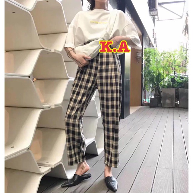 Quần ống rộng kẻ nhiều màu K&A. | BigBuy360 - bigbuy360.vn