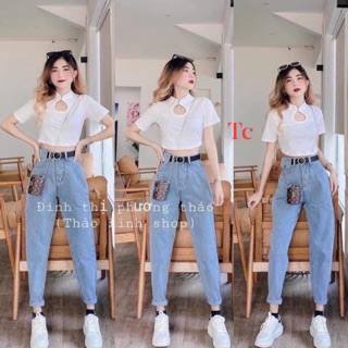 Quần baggy bò nắp túi