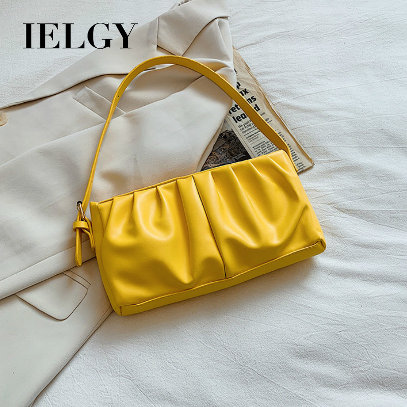 IELGY Túi xách da PU xếp li màu trơn đơn giản dễ phối đồ cho nữ