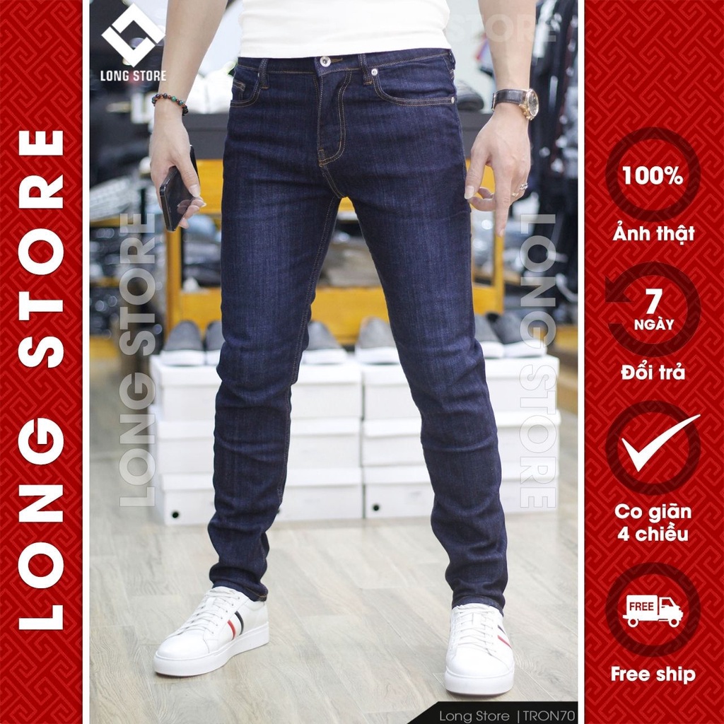 Quần jean nam trơn xanh tím than chất bò co giãn ống đứng dáng ôm skinny cao cấp cực đẹp LONGARES Tron70