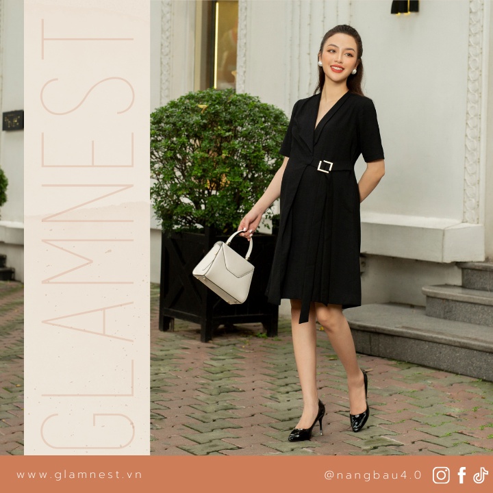 Váy Bầu Thiết Kế Đầm Bầu Công Sở Đẹp Thời Trang Đũi Cao Cấp GLAM NEST VN006