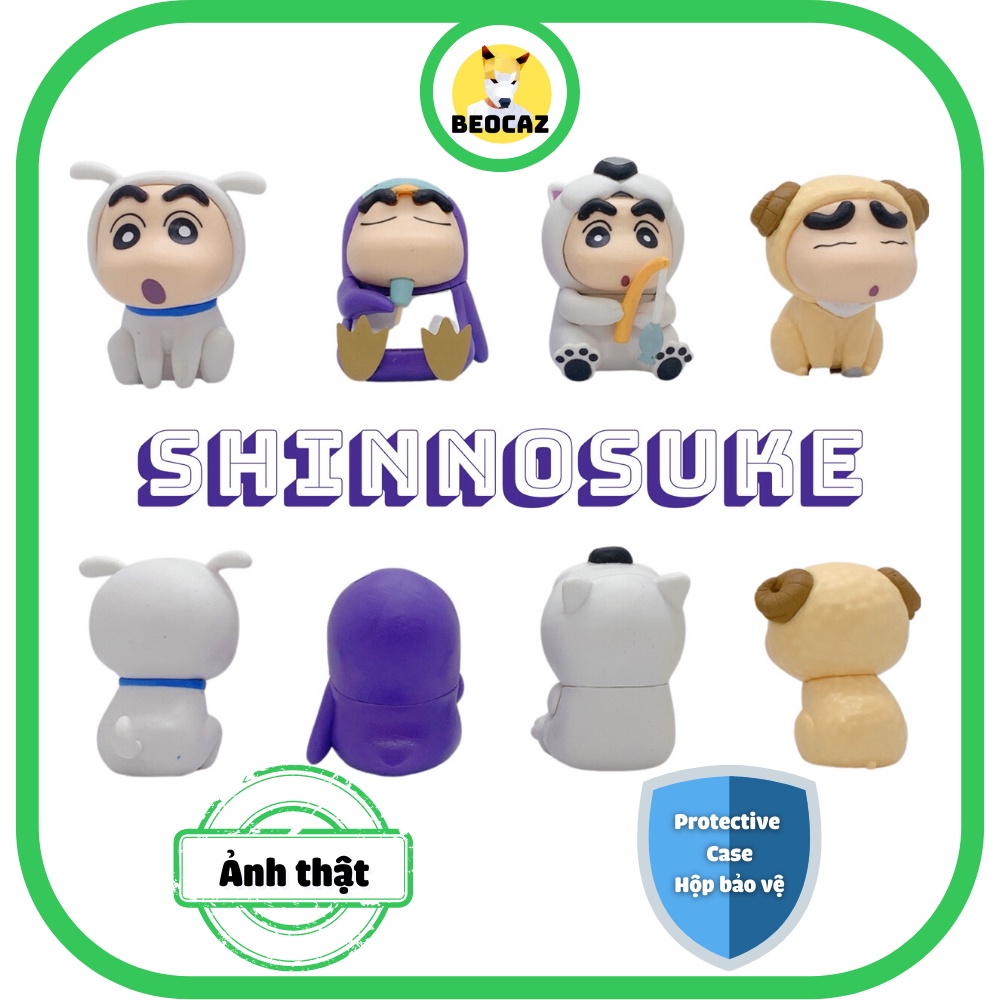 [Tặng Hộp Bảo Vệ] Set Mô hình Shin chibi cánh cụt gấu Shinosuke Cậu bé bút chì 6 cm dễ thương bền màu an toàn Beocaz