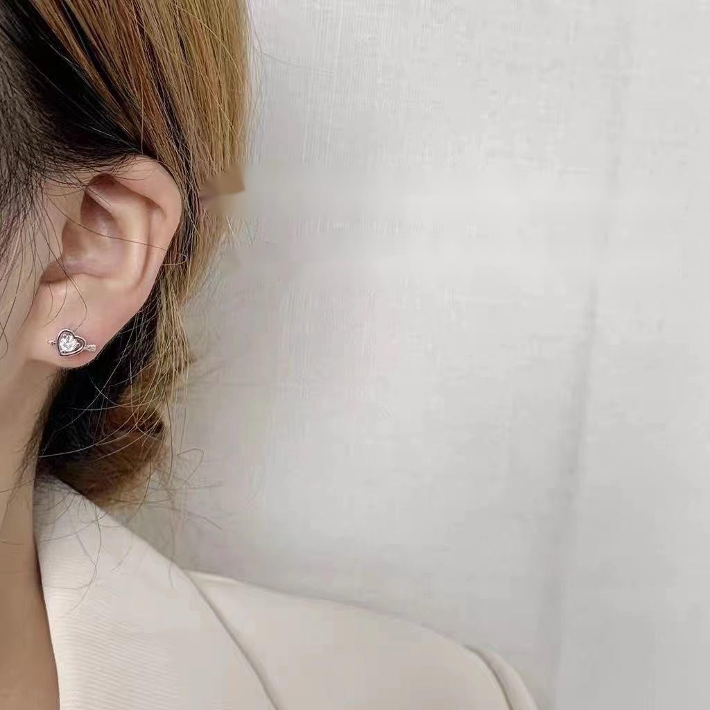 Khuyên Tai Hình Trái Tim Dát Đá zircon Phiên Bản Hàng Ngày Sang Trọng Nhẹ Nhàng Dễ Phối Đồ