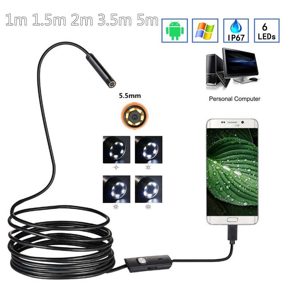 Máy nội soi 5,5mm Camera HD HD với 6 đèn LED 1 / 1.5 / 2 / 3.5 / 5M Cáp mềm Kiểm tra chống thấm nước