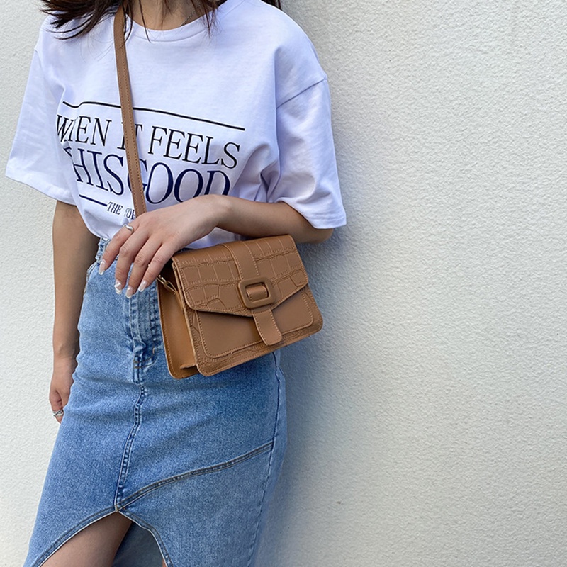 Túi Đeo Vai Dáng Vuông Vân Da Cá Sấu Kiểu retro Thời Trang Cho Nữ
