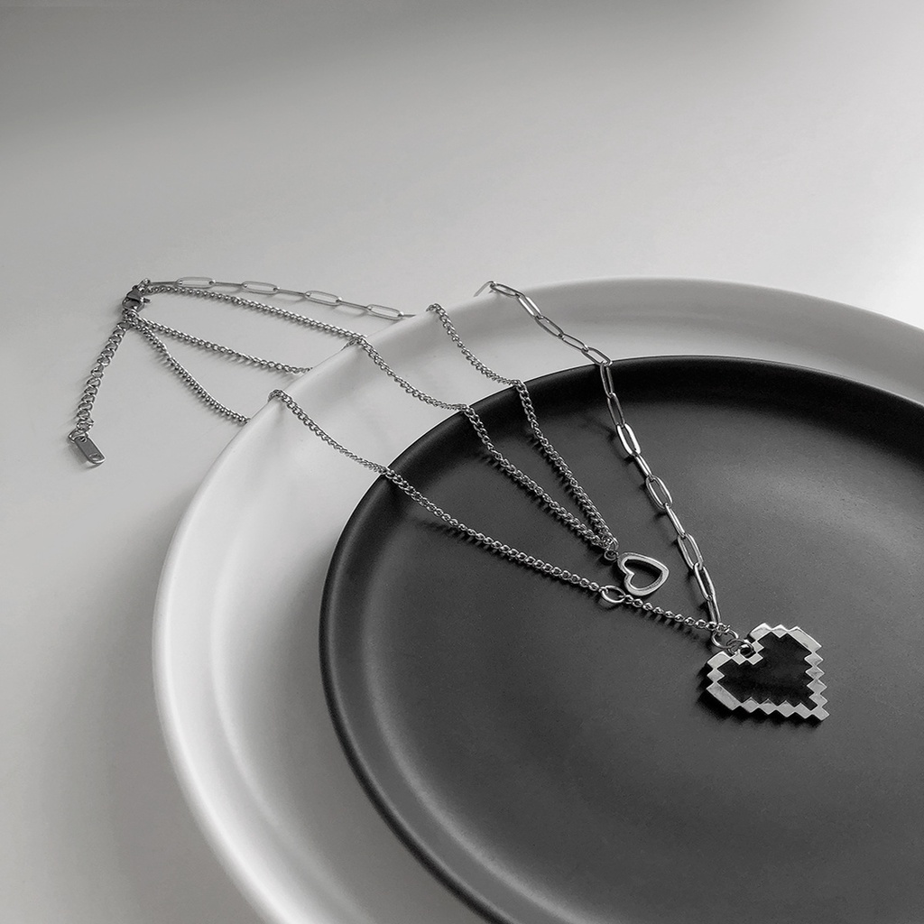 Set 2 dây chuyền MAYEBE LAVEND bằng thép titan mặt hình trái tim màu đen phong cách Hàn Quốc cá tính dành cho nữ