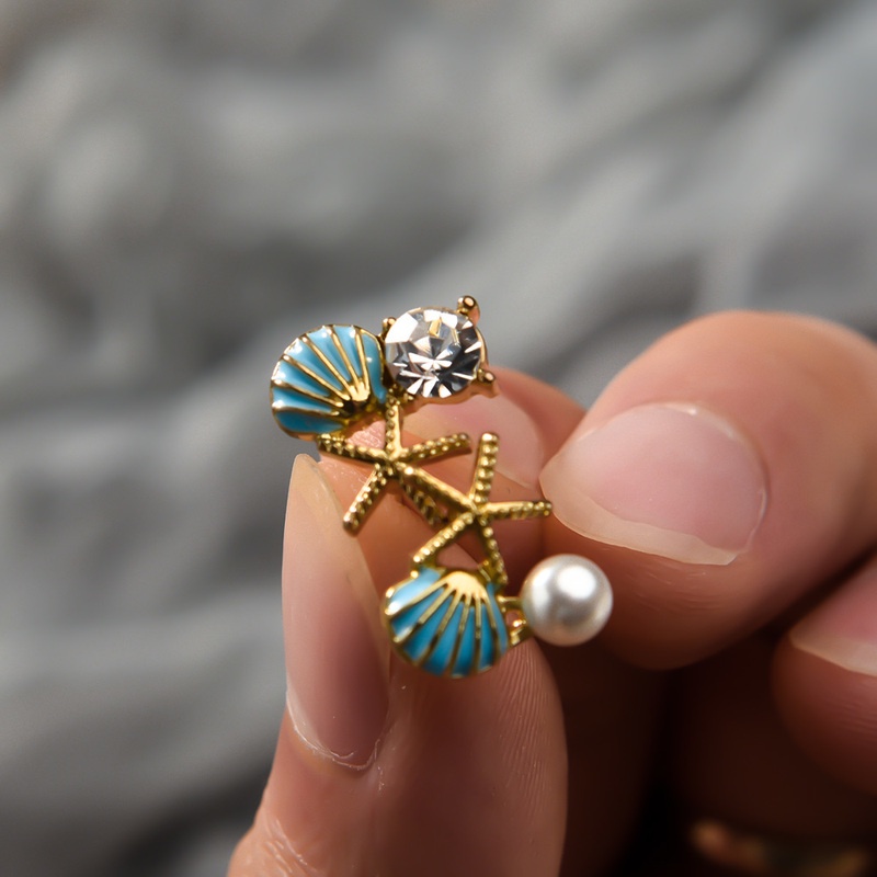 Bông Tai Hình Sao Biển / Vỏ Sò Đính Đá Zircon Ngọc Trai Phong Cách Bohemian Thanh Lịch Thời Trang Cho Nữ
