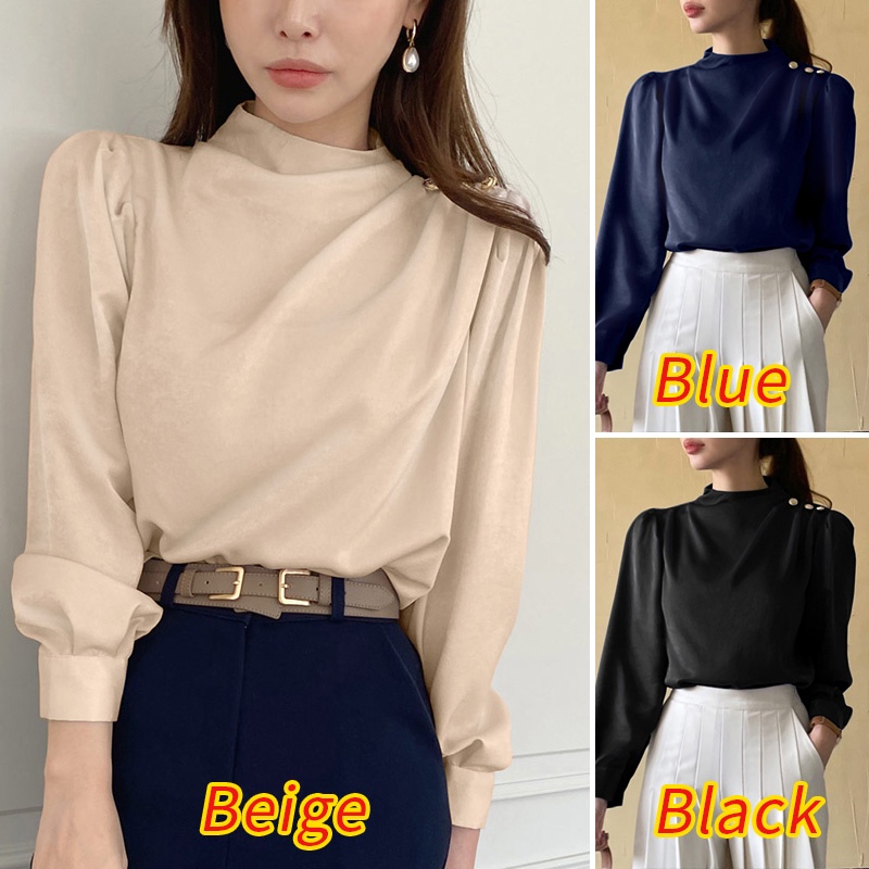 Áo sơ mi ZANZEA tay dài cổ đứng thiết kế cài nút thời trang Hàn Quốc dành cho nữ